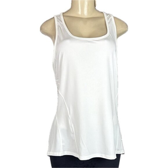 Shape L White Wicking Ventilated Mesh Panels Racerback Flared A- Line Tank Top - Picture 2 of 5